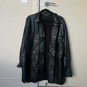 Zara Black Leather Shirt Jacket